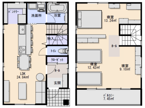 1000万円の家の間取り左が1階で右が2階の画像